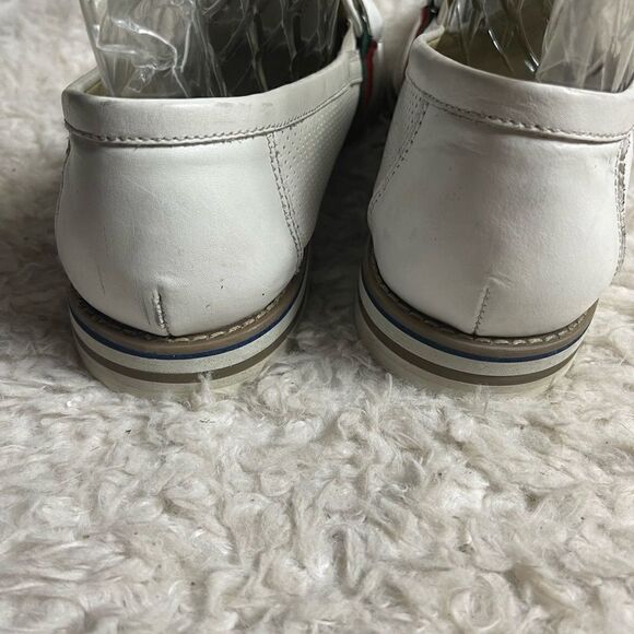 Fratelli White Perforated Leather Gold tone accent Italian Stripe Shoes SZ10M Fratelli White Perforated Leather Gold tone accent Italian  main image 3
